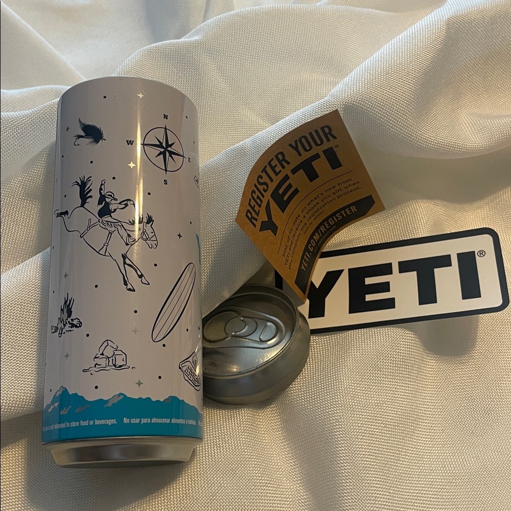 YETI stash can White and Blue Graphic Can with YETI STICKER - Picture 3 of 3